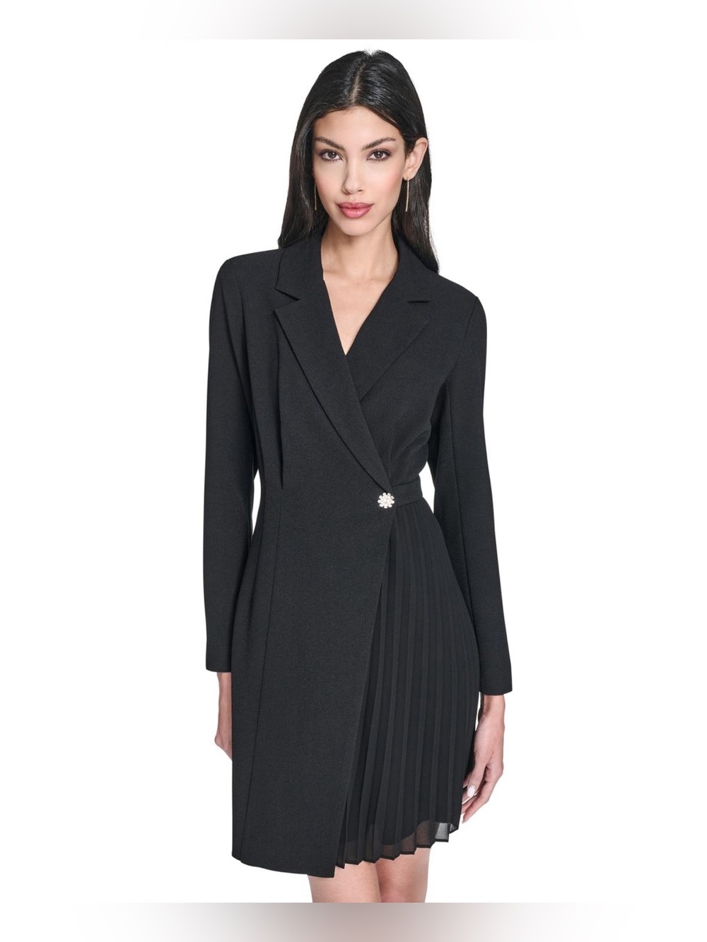 Vince Camuto Black Pleated Wrap Blazer Dress